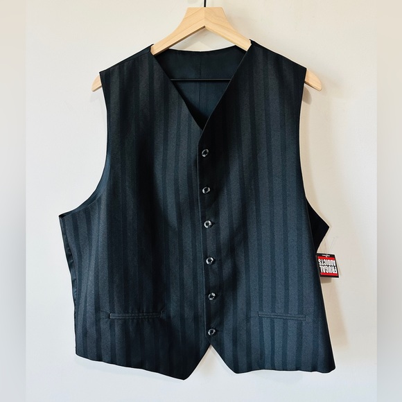 Vintage Black on Black Vertical Striped Button Down Vest - Picture 3 of 5